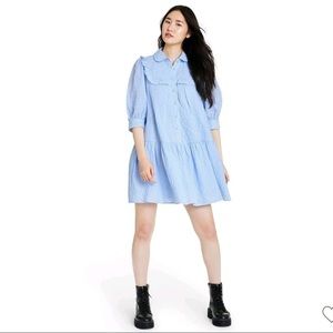 Women's Gingham 3/4 Sleeve Shirtdress - Sandy Liang x Target Blue XS